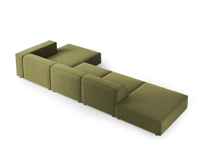 Cosmopolitan Design - Divano angolare destro "Arendal" 5 posti in velluto verde chiaro 