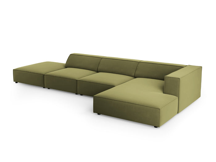 Cosmopolitan Design - Divano angolare destro "Arendal" 5 posti in velluto verde chiaro 