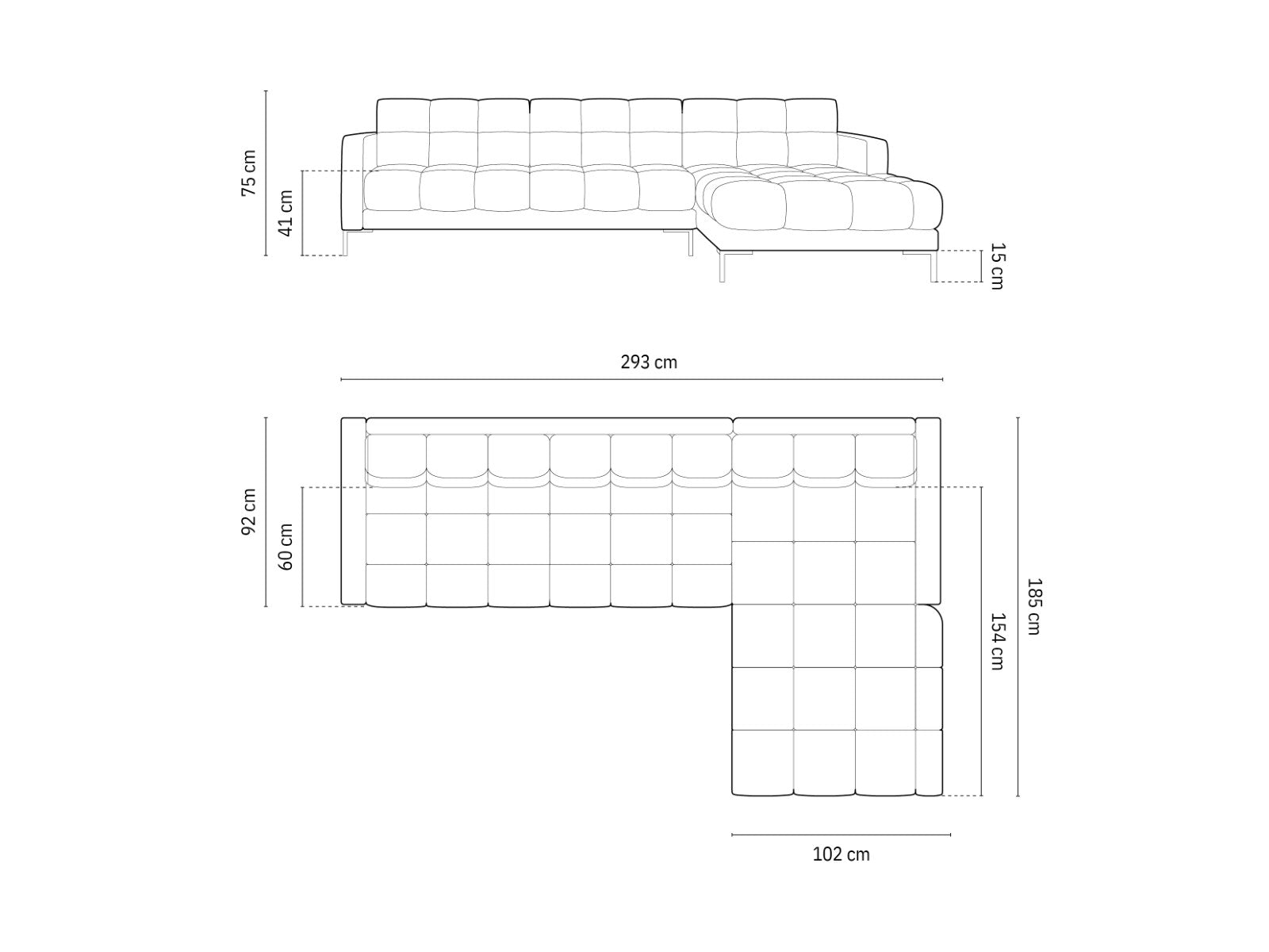 Cosmopolitan Design - Divano angolare destro "Bali" 5 posti in tessuto strutturato grigio scuro 