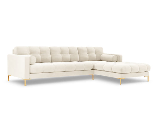 Cosmopolitan Design - Divano angolare destro "Bali" 5 posti in velluto beige chiaro 