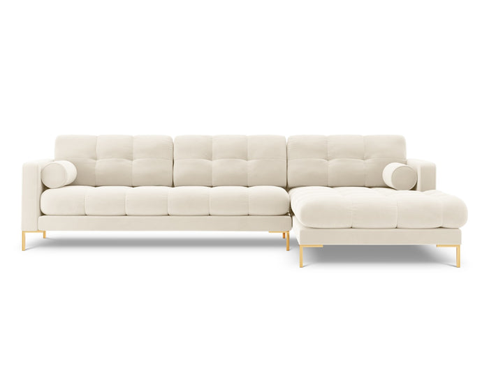 Cosmopolitan Design - Divano angolare destro "Bali" 5 posti in velluto beige chiaro 