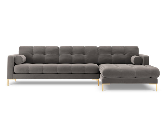 Cosmopolitan Design - Divano angolare destro "Bali" 5 posti in velluto grigio chiaro 