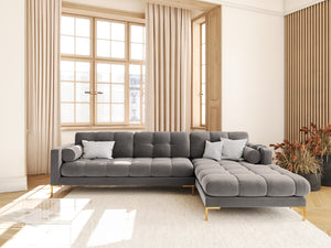 Cosmopolitan Design - Divano angolare destro "Bali" 5 posti in velluto grigio chiaro 