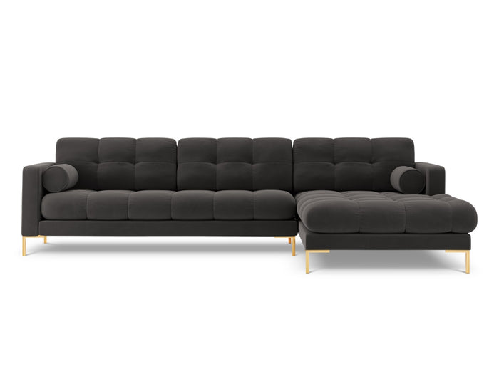 Cosmopolitan Design - Divano angolare destro "Bali" 5 posti in velluto grigio scuro 