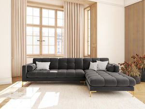 Cosmopolitan Design - Divano angolare destro "Bali" 5 posti in velluto grigio scuro 