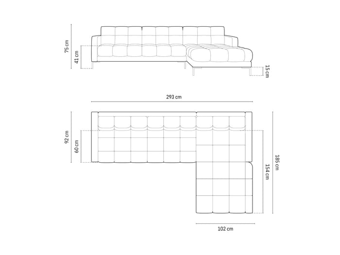 Cosmopolitan Design - Divano angolare destro "Bali" 5 posti in velluto grigio scuro 