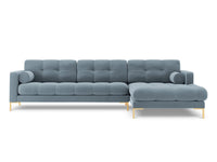 Cosmopolitan Design - Divano angolare destro "Bali" 5 posti in velluto azzurro 