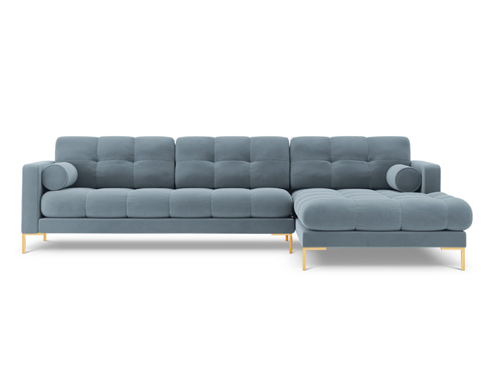 Cosmopolitan Design - Divano angolare destro "Bali" 5 posti in velluto azzurro 