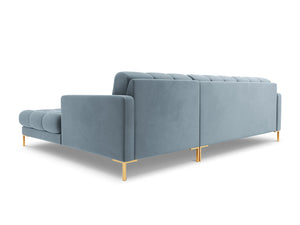 Cosmopolitan Design - Divano angolare destro "Bali" 5 posti in velluto azzurro 