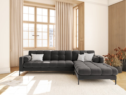 Cosmopolitan Design - Divano angolare destro "Bali" 5 posti in velluto grigio scuro 