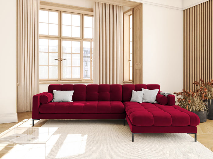 Cosmopolitan Design - Divano angolare destro "Bali" 5 posti in velluto rosso 
