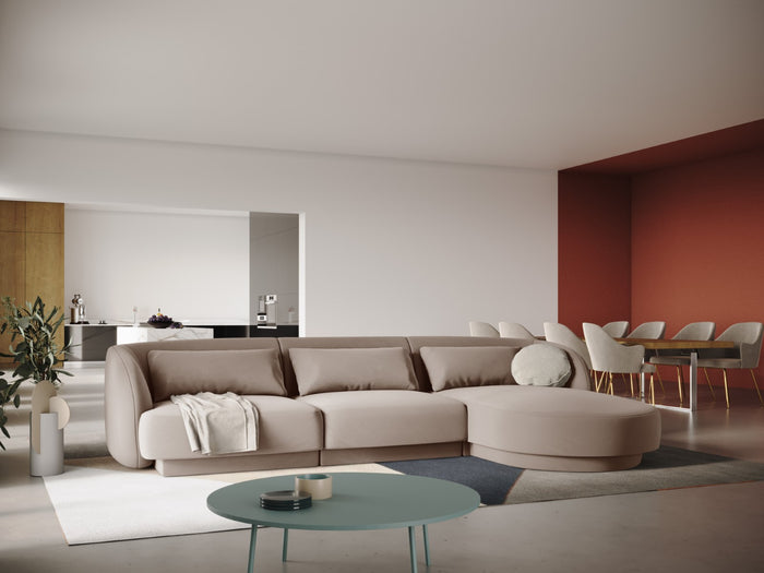 Cosmopolitan Design - Divano angolare destro "Tulum" 4 posti in velluto beige 