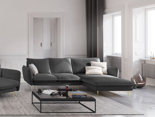 Cosmopolitan Design - Divano angolare destro "Vienna" 5 posti in tessuto strutturato grigio scuro 