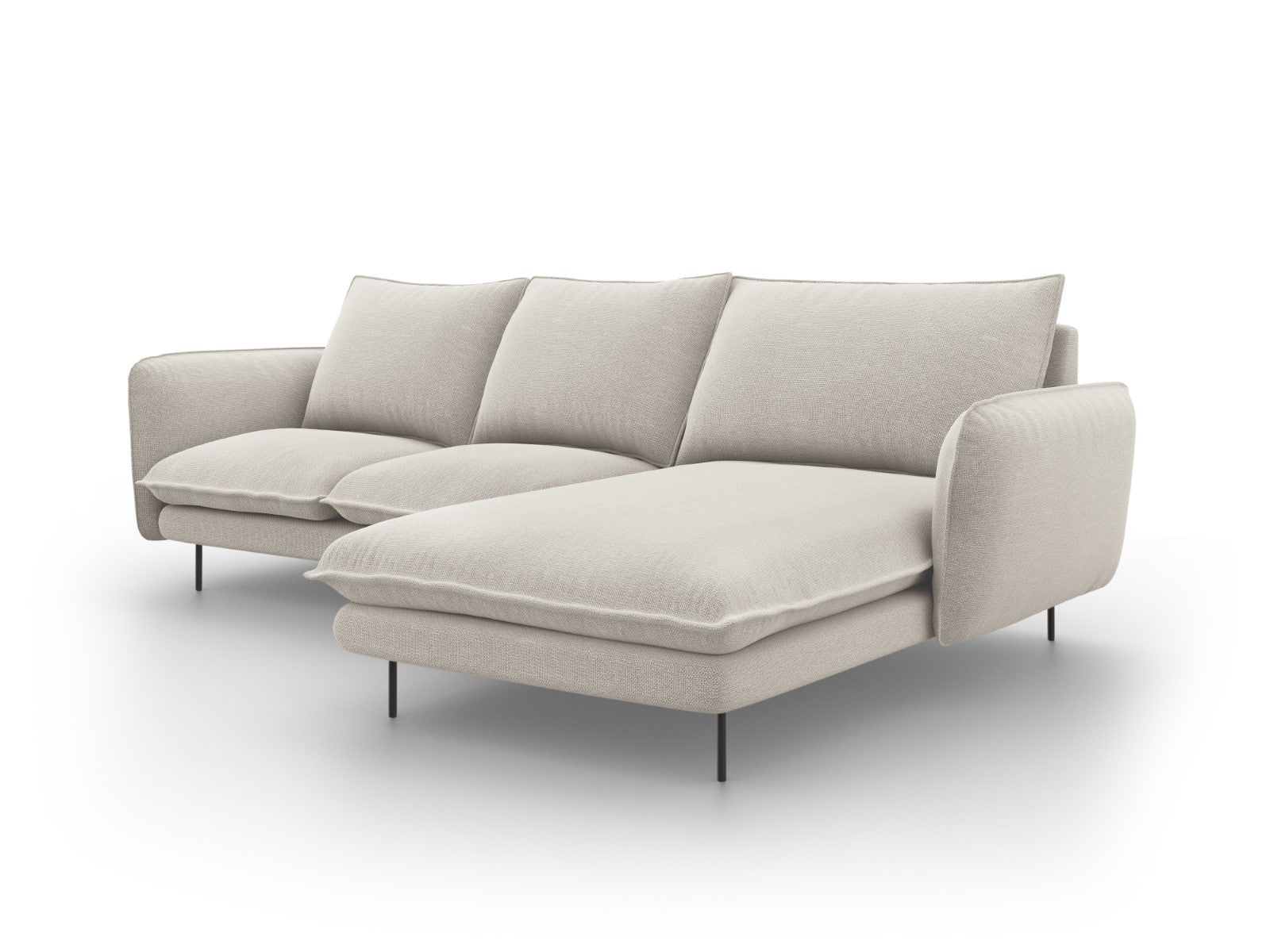 Cosmopolitan Design - Divano angolare destro "Vienna" 5 posti in tessuto strutturato beige chiaro 