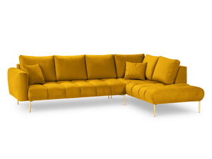 Cosmopolitan Design - Divano angolare destro "Hastings" 5 posti in velluto giallo 
