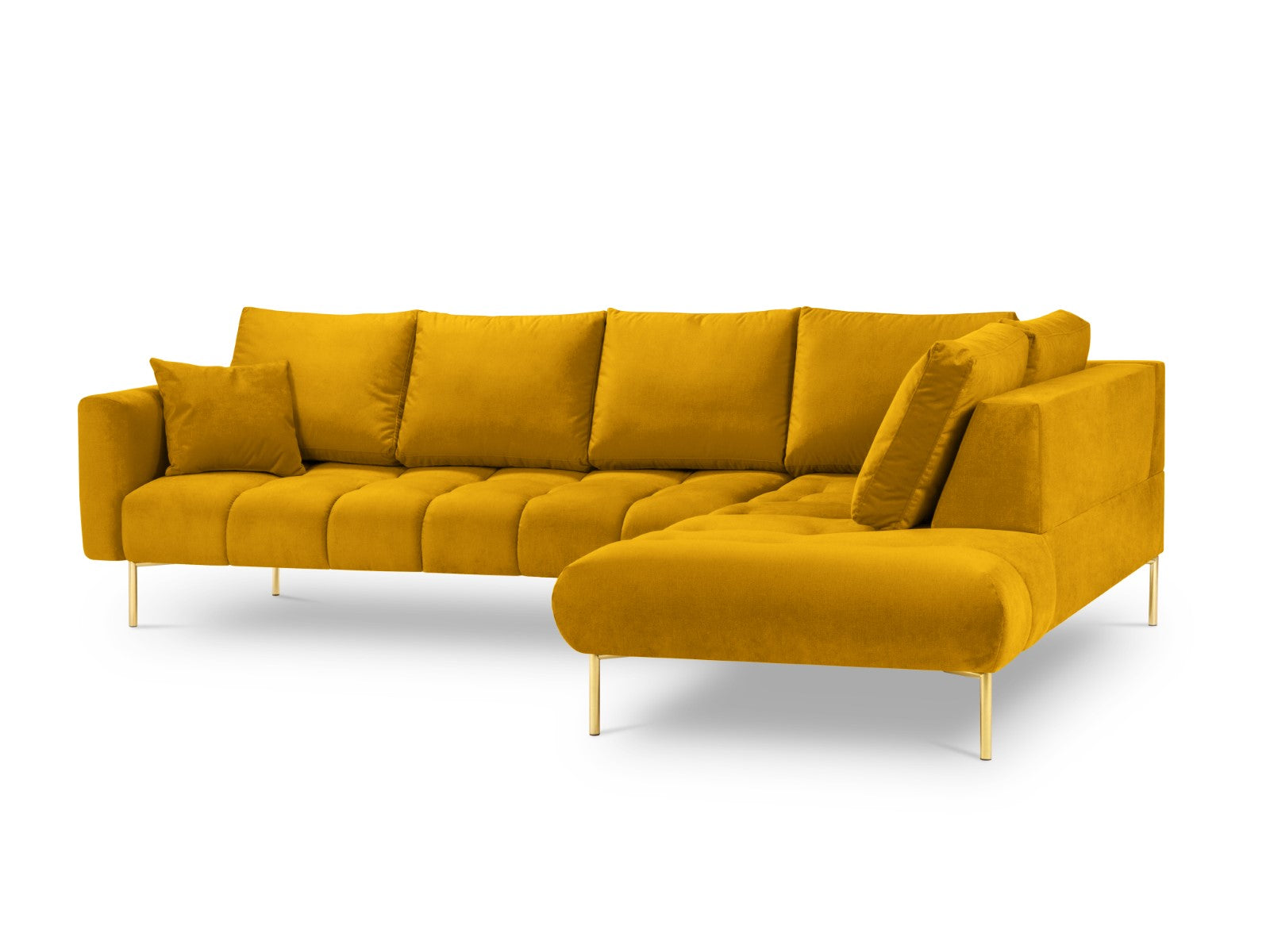 Cosmopolitan Design - Divano angolare destro "Hastings" 5 posti in velluto giallo 