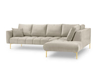 Cosmopolitan Design - Divano angolare destro "Hastings" 5 posti in velluto beige 