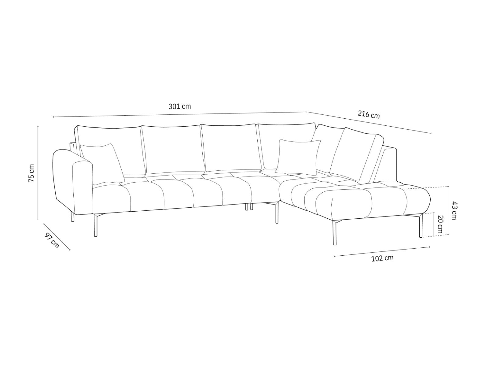 Cosmopolitan Design - Divano angolare destro "Hastings" 5 posti in velluto beige 