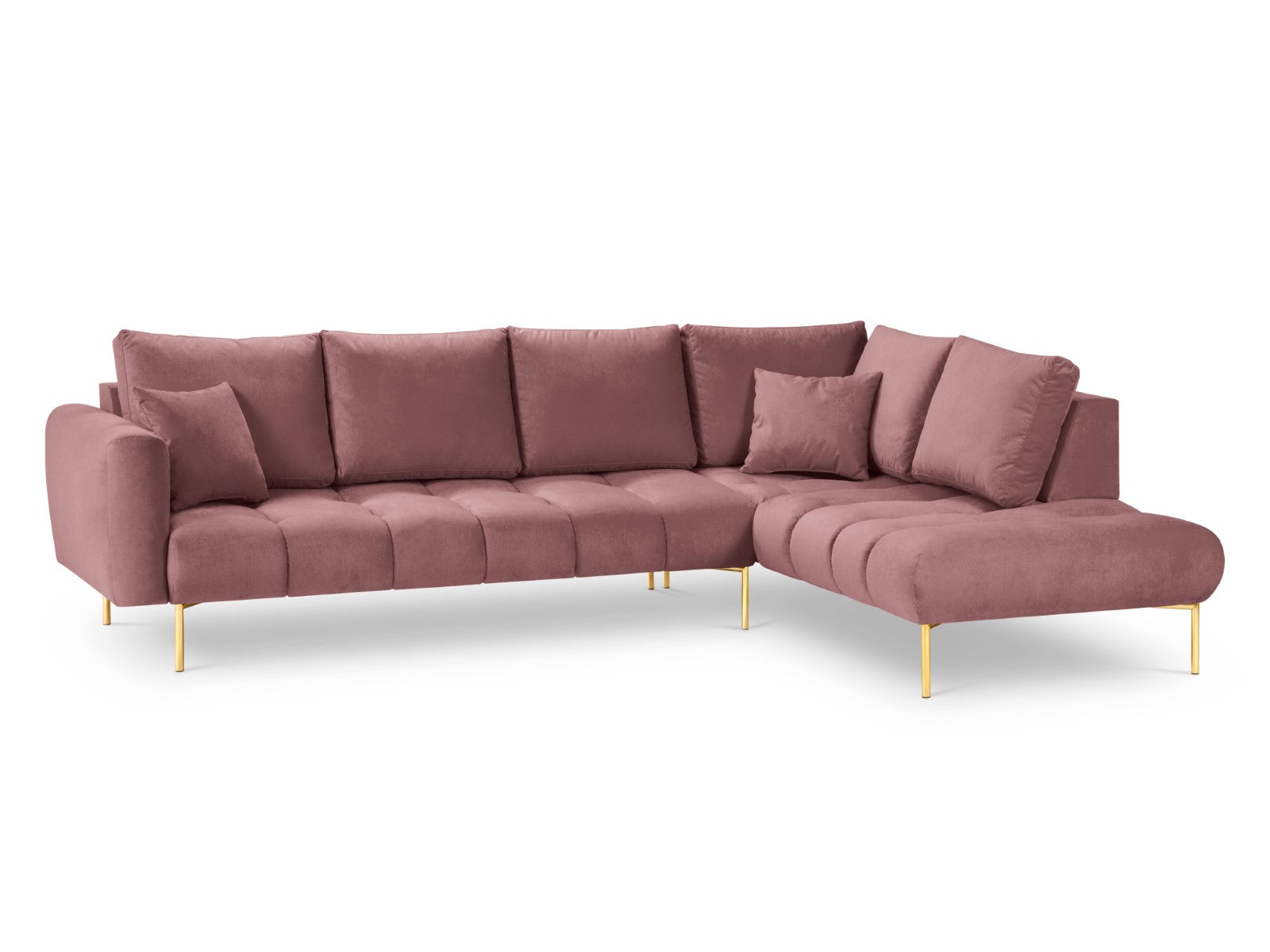 Cosmopolitan Design - Divano angolare destro "Hastings" 5 posti in velluto rosa 