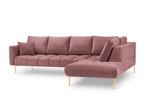 Cosmopolitan Design - Divano angolare destro "Hastings" 5 posti in velluto rosa 