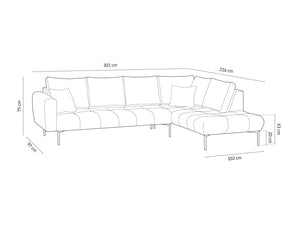 Cosmopolitan Design - Divano angolare destro "Hastings" 5 posti in velluto grigio 