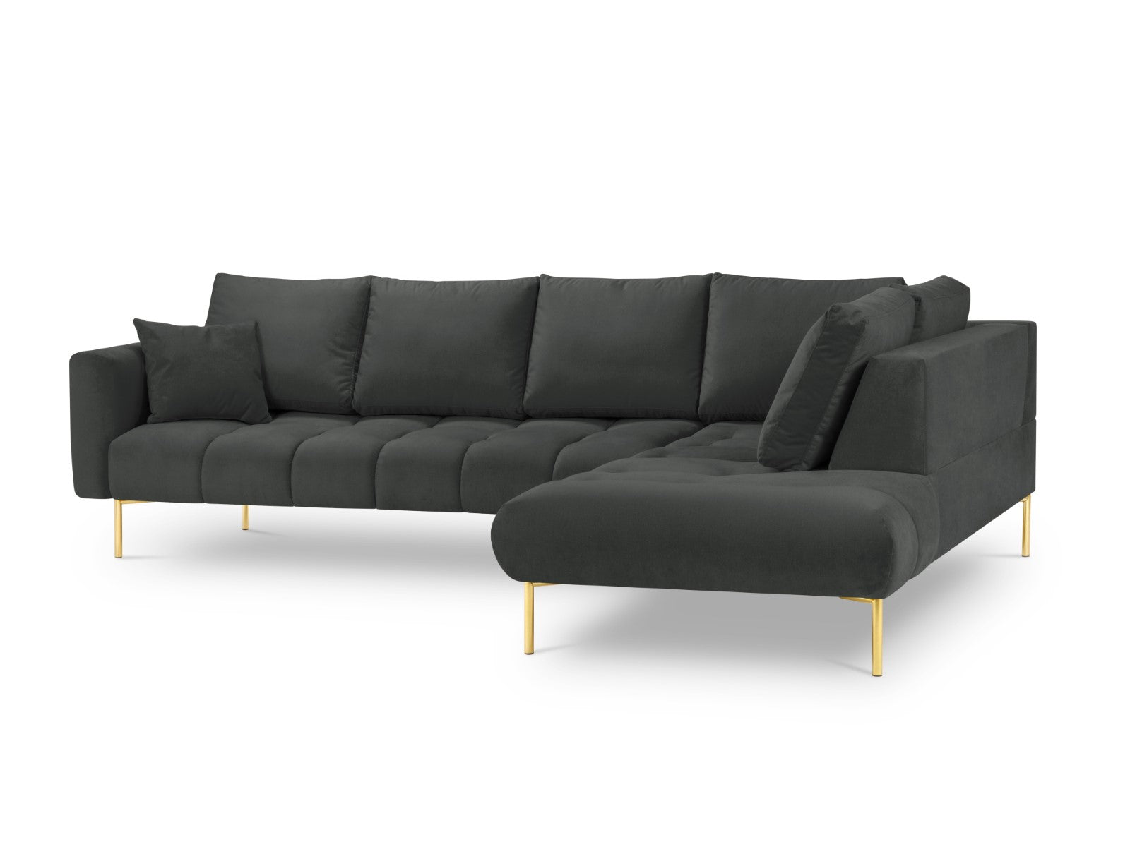 Cosmopolitan Design - Divano angolare destro "Hastings" 5 posti in velluto grigio scuro 