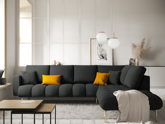 Cosmopolitan Design - Divano angolare destro "Hastings" 5 posti in velluto grigio scuro 