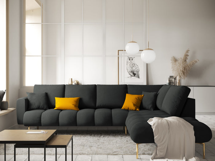 Cosmopolitan Design - Divano angolare destro "Hastings" 5 posti in velluto grigio scuro 