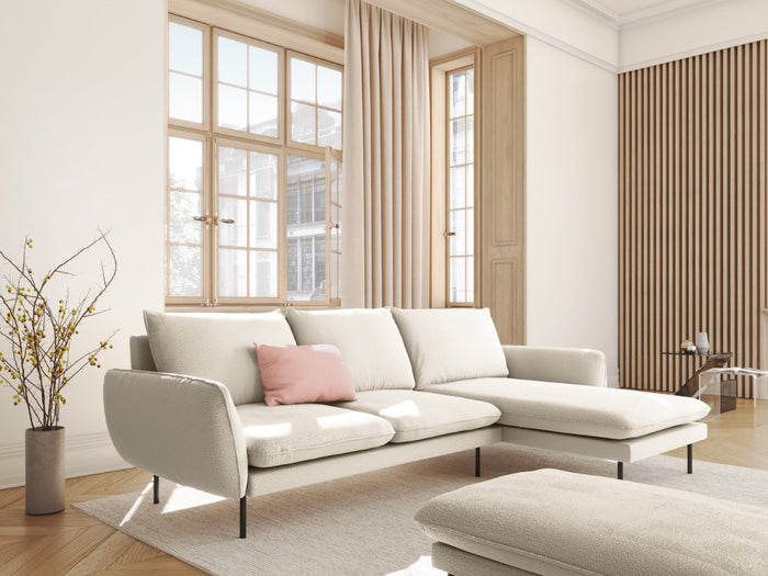 Cosmopolitan Design - Divano angolare destro "Vienna" 5 posti in bouclé beige 