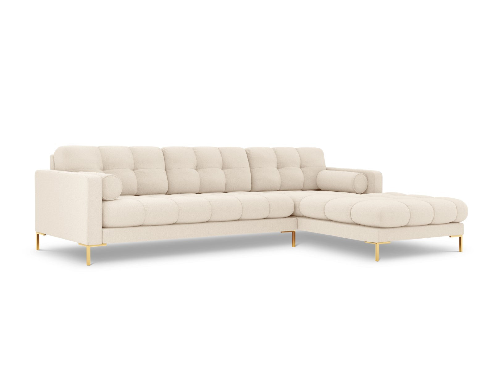 Cosmopolitan Design - Divano angolare destro "Bali" 5 posti in tessuto strutturato beige chiaro 