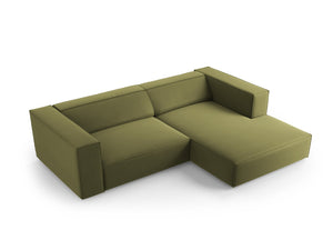 Cosmopolitan Design - Divano angolare destro "Arendal" 3 posti in velluto verde chiaro 