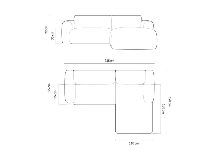 Cosmopolitan Design - Divano angolare destro "Nolio" 4 posti in ciniglia blu reale 
