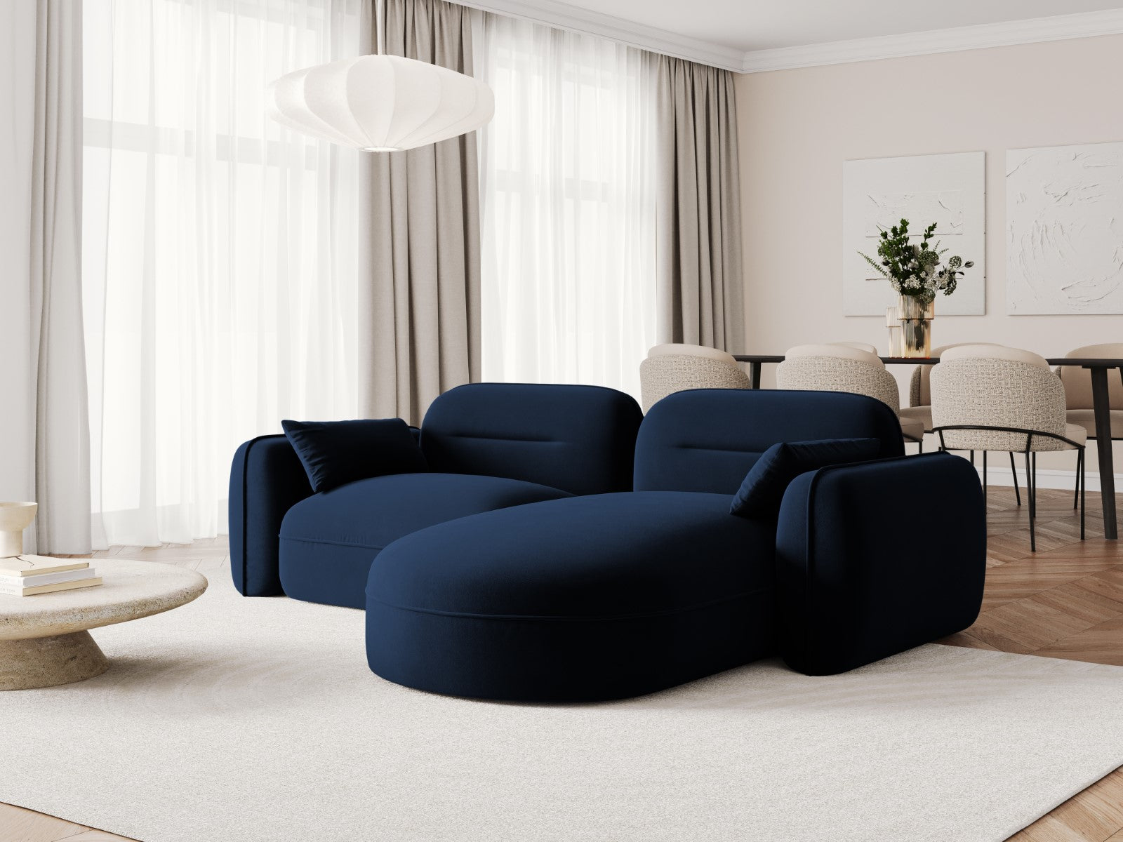 Cosmopolitan Design - Divano angolare modulare destro "Sydney" 3 posti in velluto blu reale 