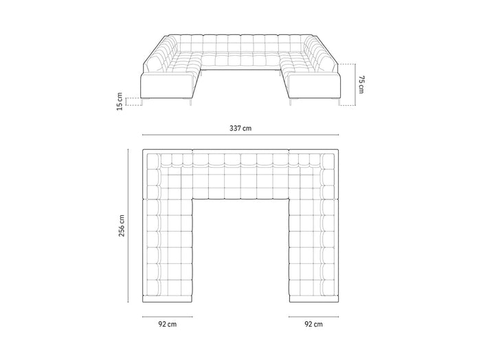 Cosmopolitan Design - Divano panoramico "Bali" 9 posti in velluto rosso 
