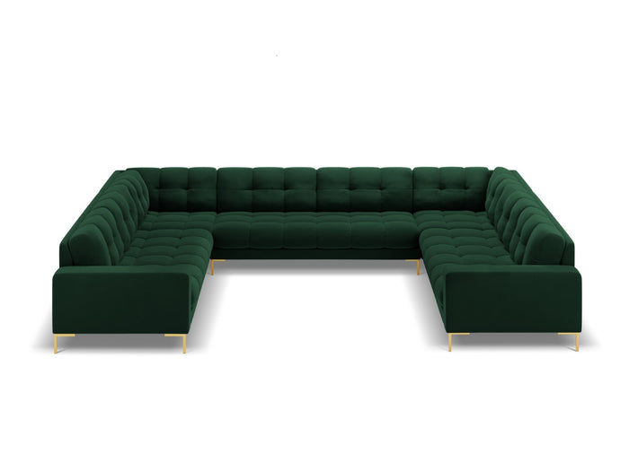 Cosmopolitan Design - Divano panoramico "Bali" 9 posti in velluto verde bottiglia 