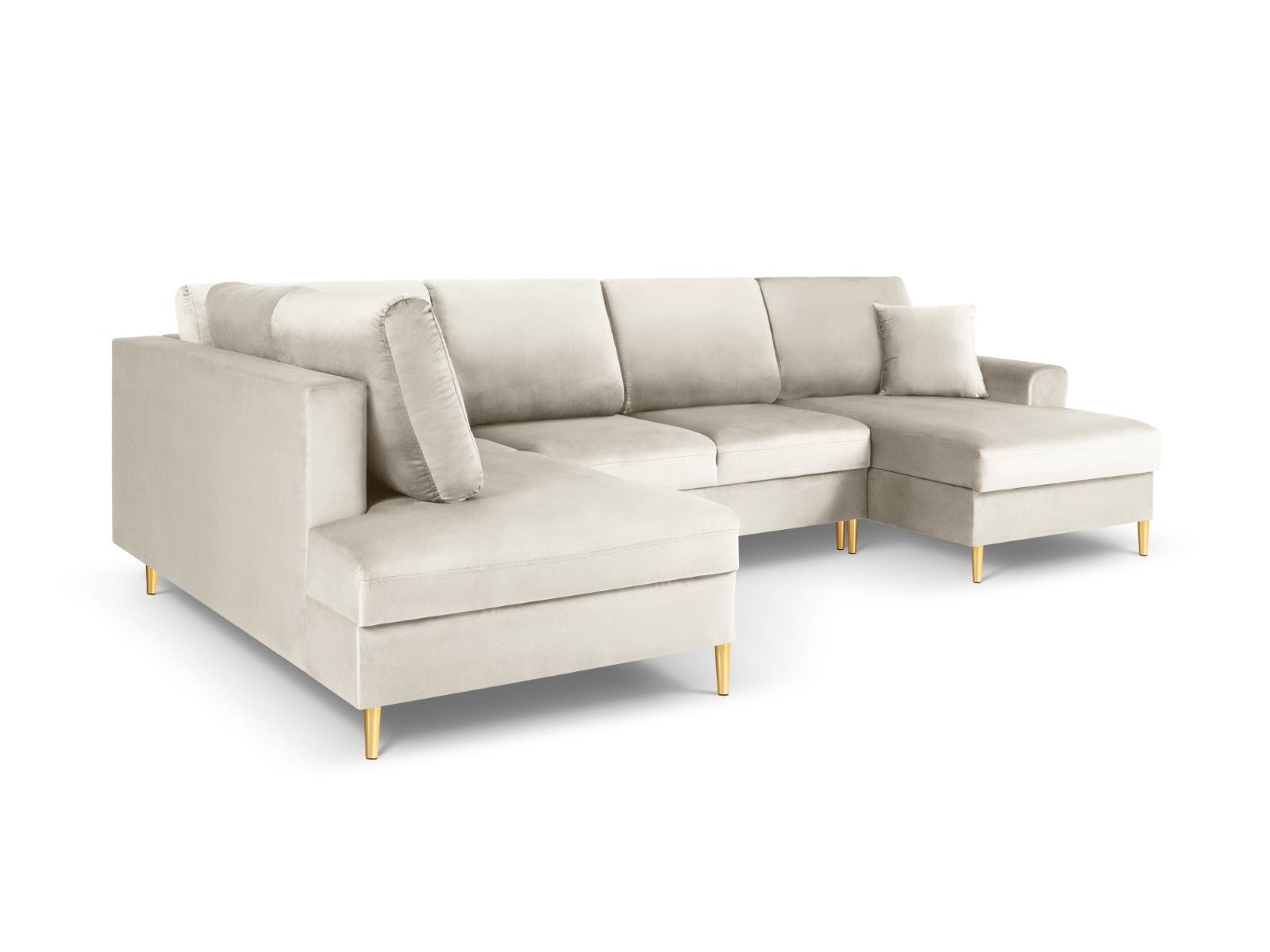 Cosmopolitan Design - Divano panoramico convertibile sinistro con contenitore "Kyoto" 7 posti in velluto beige chiaro 