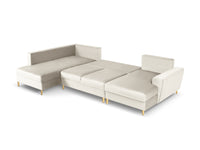 Cosmopolitan Design - Divano panoramico convertibile sinistro con contenitore "Kyoto" 7 posti in velluto beige chiaro 