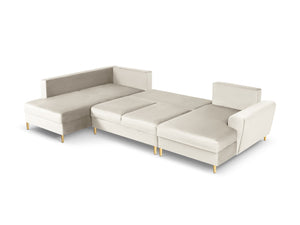 Cosmopolitan Design - Divano panoramico convertibile sinistro con contenitore "Kyoto" 7 posti in velluto beige chiaro 