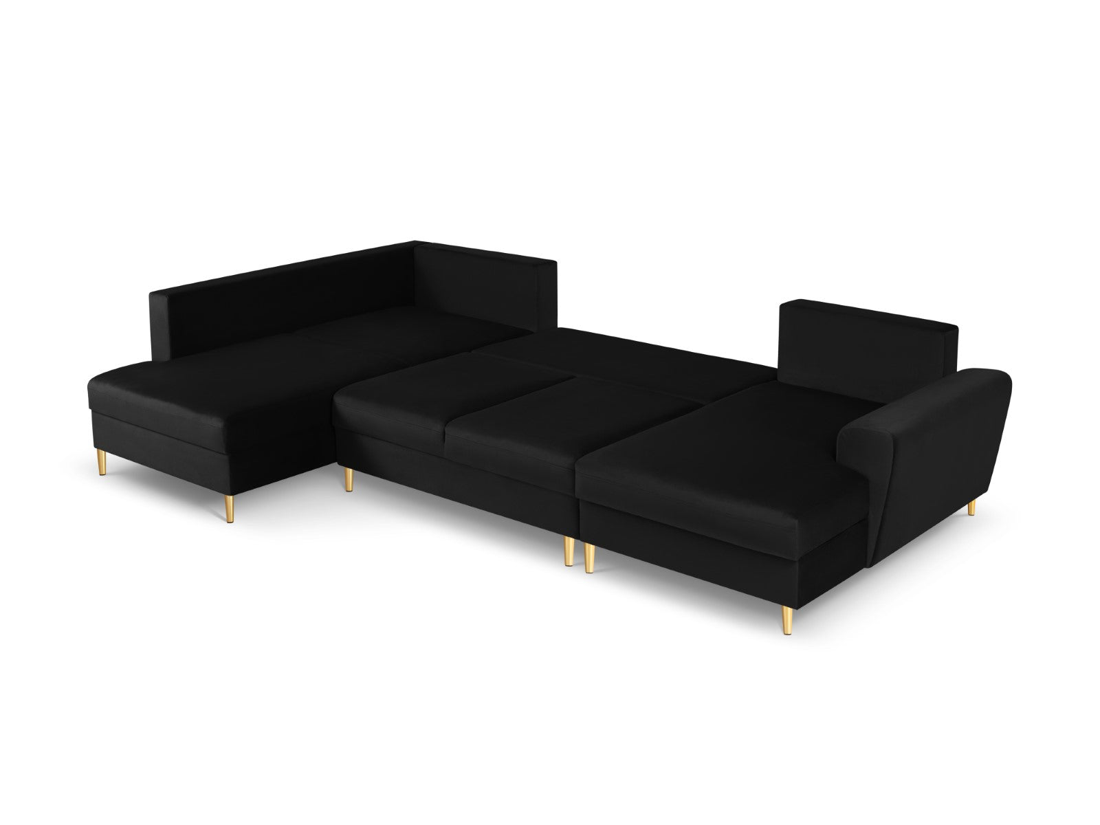 Cosmopolitan Design - Divano panoramico convertibile sinistro con contenitore "Kyoto" 7 posti in velluto nero 