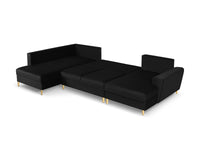 Cosmopolitan Design - Divano panoramico convertibile sinistro con contenitore "Kyoto" 7 posti in velluto nero 