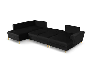 Cosmopolitan Design - Divano panoramico convertibile sinistro con contenitore "Kyoto" 7 posti in velluto nero 