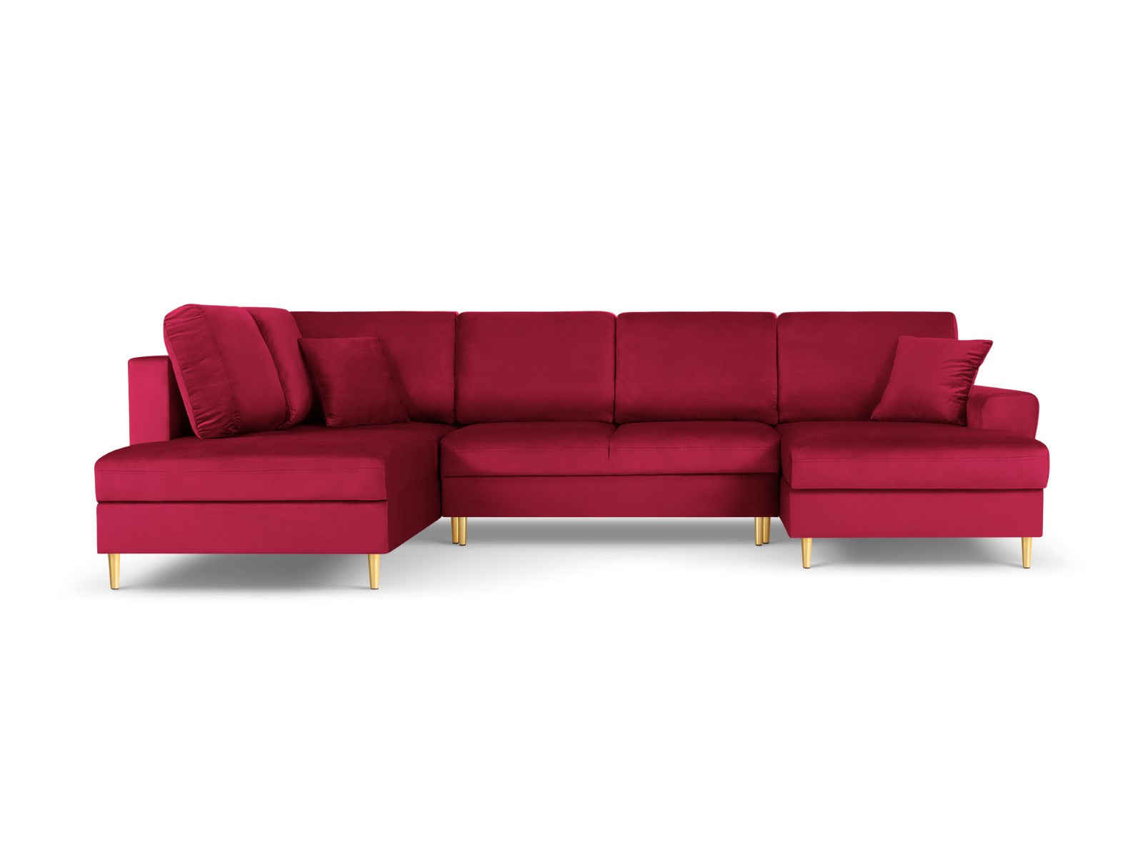 Cosmopolitan Design - Divano panoramico convertibile sinistro con contenitore "Kyoto" 7 posti in velluto rosso 