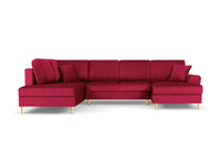 Cosmopolitan Design - Divano panoramico convertibile sinistro con contenitore "Kyoto" 7 posti in velluto rosso 