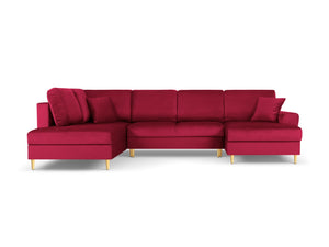 Cosmopolitan Design - Divano panoramico convertibile sinistro con contenitore "Kyoto" 7 posti in velluto rosso 