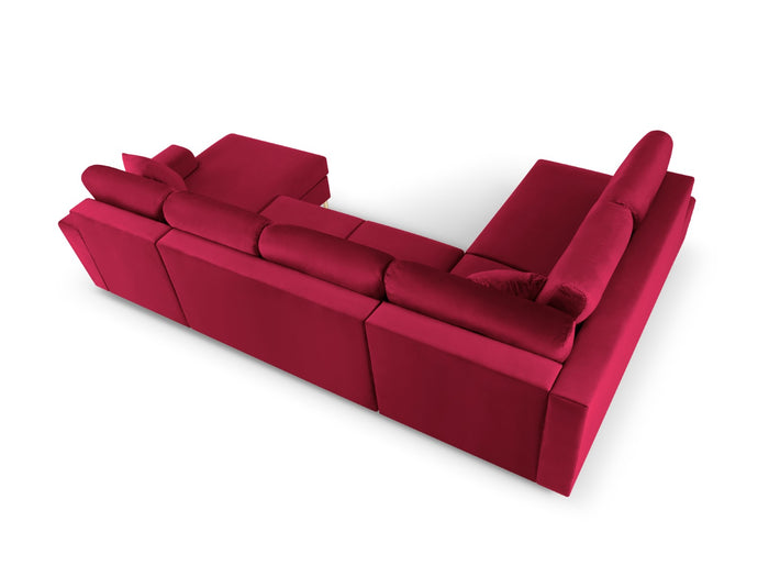 Cosmopolitan Design - Divano panoramico convertibile sinistro con contenitore "Kyoto" 7 posti in velluto rosso 