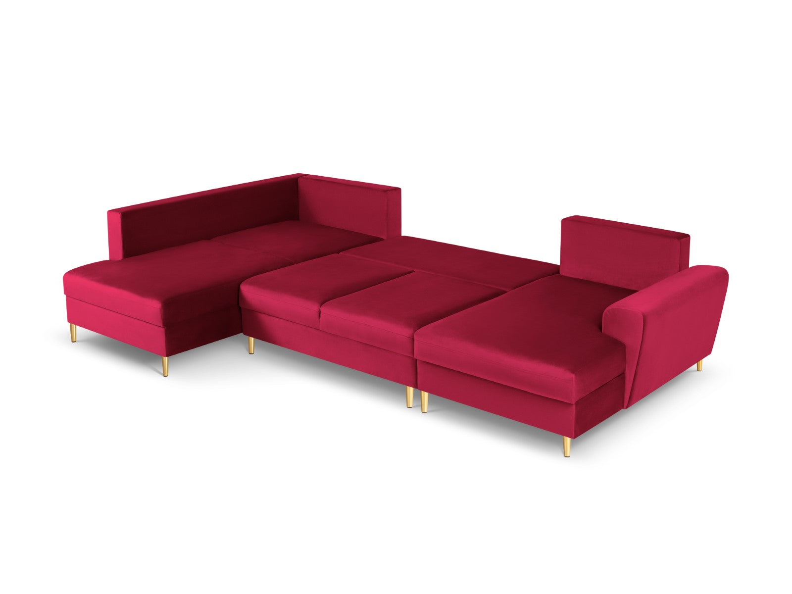 Cosmopolitan Design - Divano panoramico convertibile sinistro con contenitore "Kyoto" 7 posti in velluto rosso 