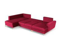 Cosmopolitan Design - Divano panoramico convertibile sinistro con contenitore "Kyoto" 7 posti in velluto rosso 