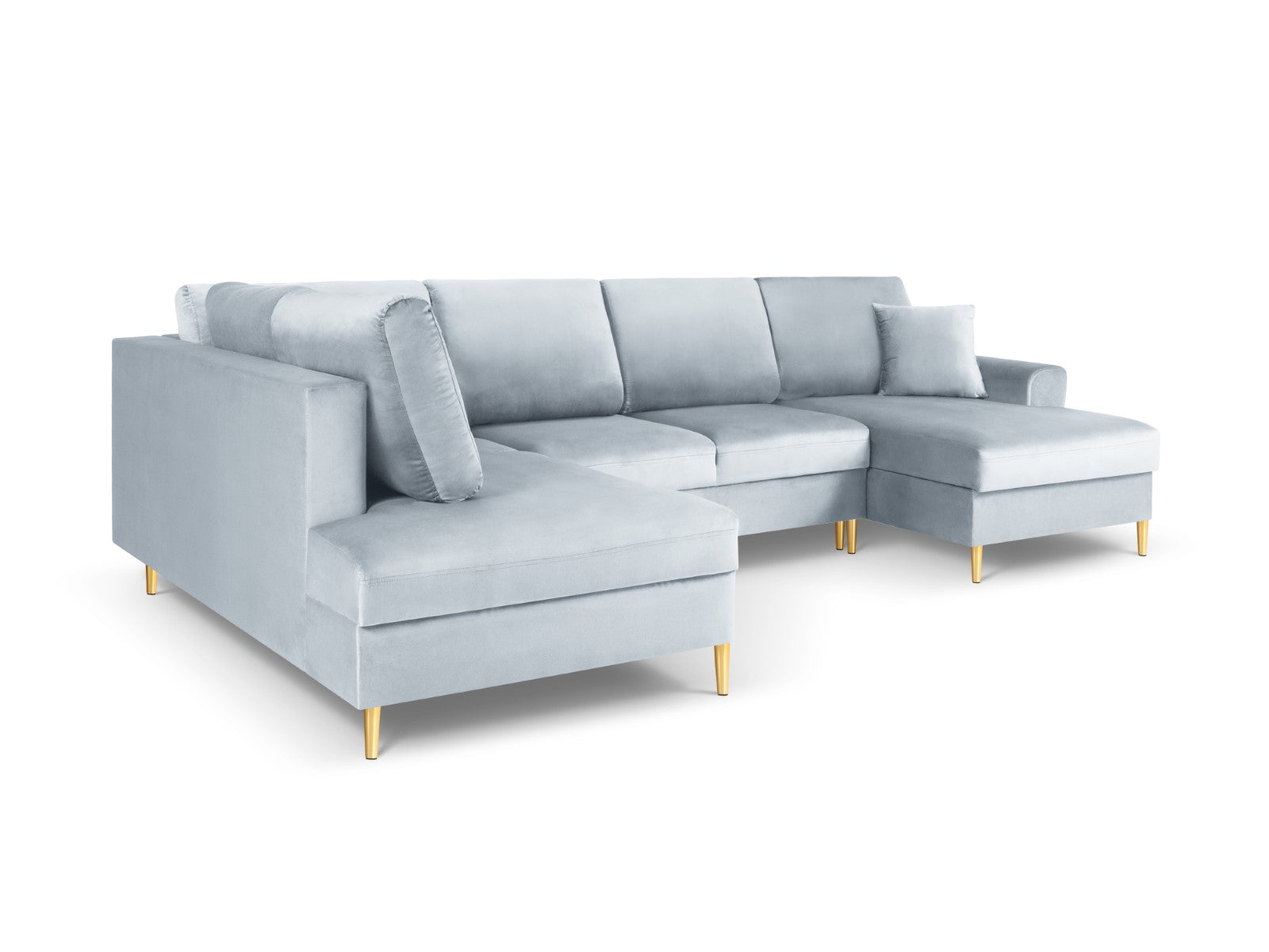 Cosmopolitan Design - Divano panoramico convertibile sinistro con contenitore "Kyoto" 7 posti in velluto azzurro 