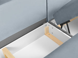 Cosmopolitan Design - Divano panoramico convertibile sinistro con contenitore "Kyoto" 7 posti in velluto azzurro 