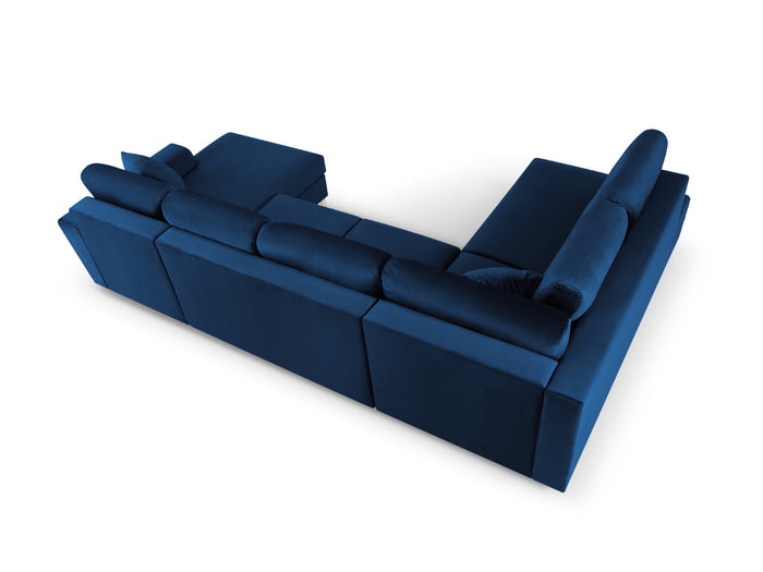 Cosmopolitan Design - Divano panoramico convertibile sinistro con contenitore "Kyoto" 7 posti in velluto blu reale 